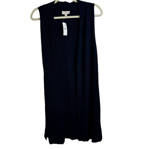 Loft Navy Blue Open Front Cardigan Duster Knit NWT Size Small Minimalist Neutral - Picture 1 of 5